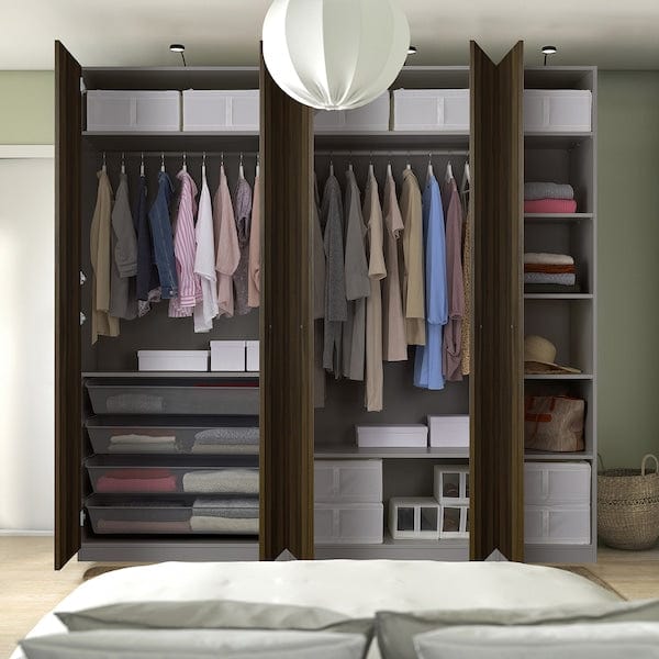 Ikea PAX / STORKLINTA - Wardrobe combination, dark grey/dark brown oak effect with stain,250x60x236 cm