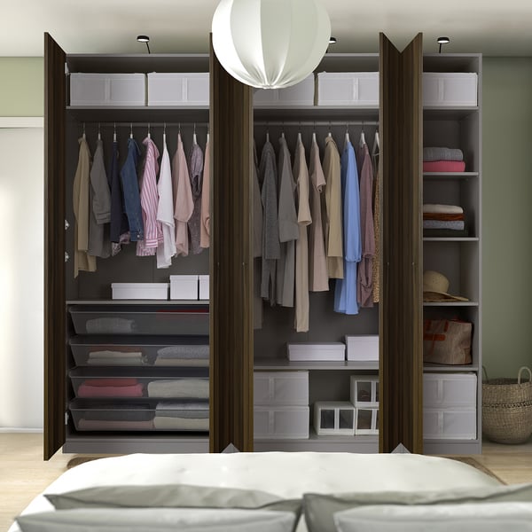 PAX / STORKLINTA wardrobe combination, dark grey/dark brown stained oak effect, 250x60x236 cm