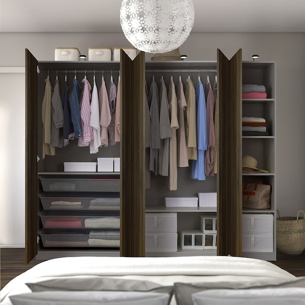 PAX / STORKLINTA - Wardrobe combination, dark grey/dark brown oak effect with stain,250x60x201 cm