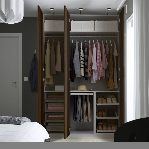 PAX / STORKLINTA wardrobe combination, dark grey/dark brown stained oak effect, 150x60x236 cm