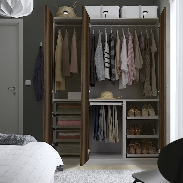 PAX / STORKLINTA - Wardrobe combination, dark grey/dark brown oak effect with stain,150x60x201 cm