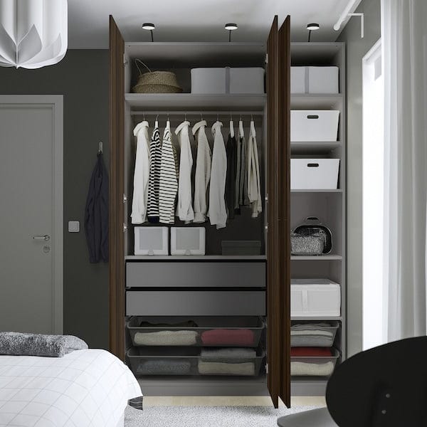 Ikea PAX / STORKLINTA - Combinazione di guardaroba, grigio scuro/marrone scuro effetto rovere con mordente,150x60x236 cm
