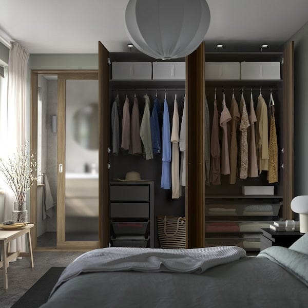 Ikea PAX / STORKLINTA - Wardrobe combination, dark grey/dark brown oak effect with stain,200x66x236 cm