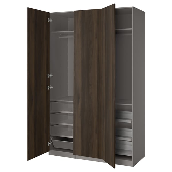 PAX / STORKLINTA wardrobe combination, dark grey/dark brown stained oak effect, 150x60x236 cm