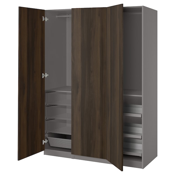 PAX / STORKLINTA - Wardrobe combination, dark grey/dark brown oak effect with stain,150x60x201 cm