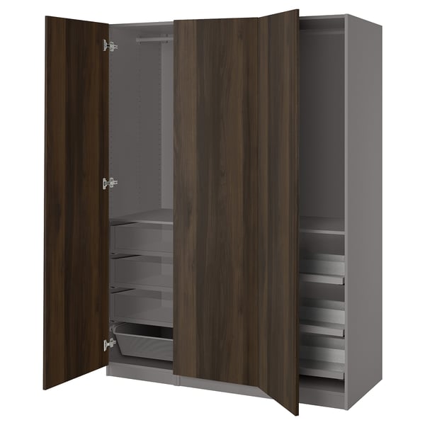 PAX / STORKLINTA - Wardrobe combination, dark grey/dark brown oak effect with stain,150x60x201 cm