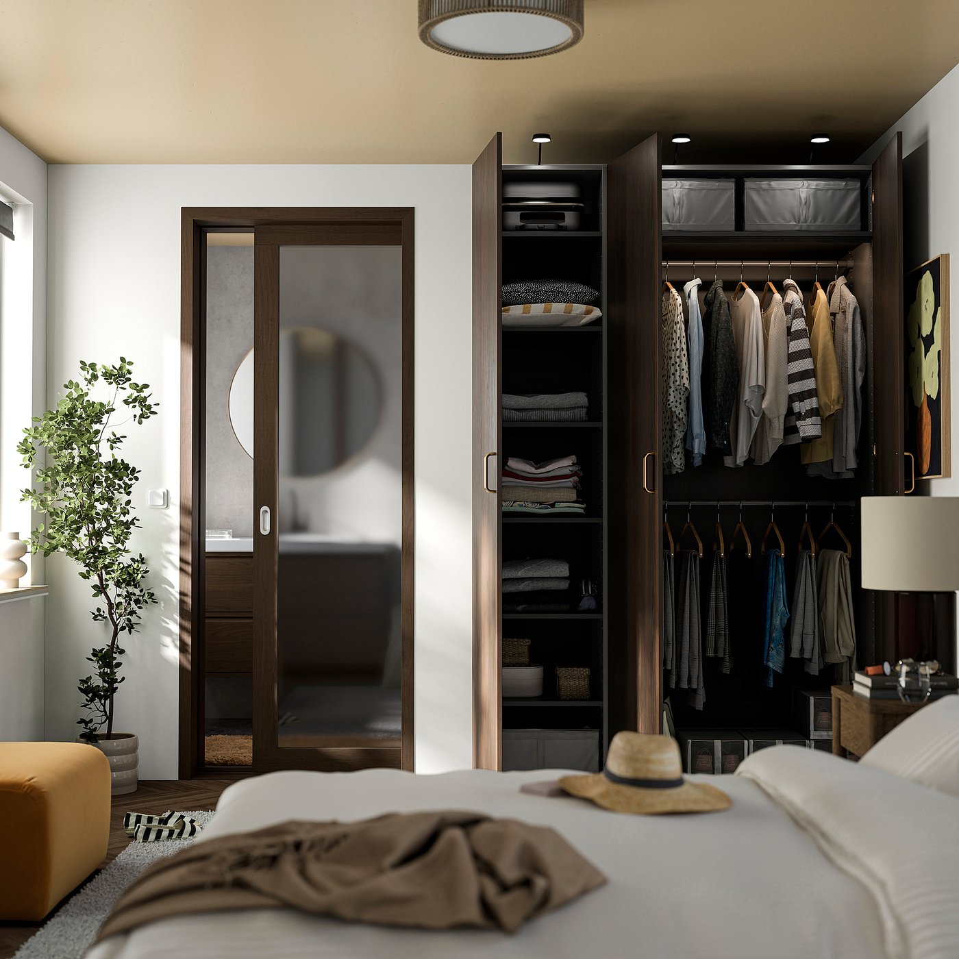 PAX / STORKLINTA wardrobe combination, dark grey/dark brown stained oak effect, 150x58x236 cm