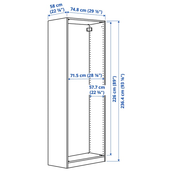 PAX wardrobe frame, white, 75x58x236 cm