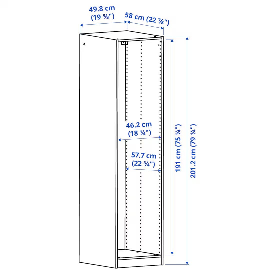 Ikea PAX Wardrobe frame, white,50x58x201 cm