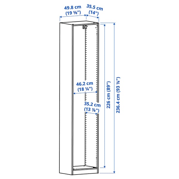 PAX wardrobe frame, white, 50x35x236 cm