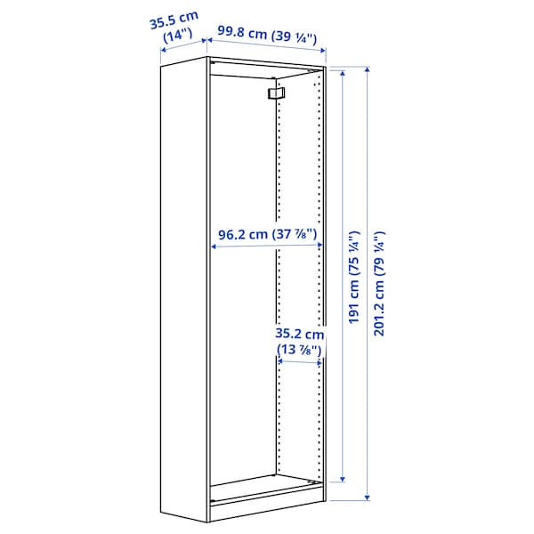 PAX wardrobe frame, white, 100x35x201 cm