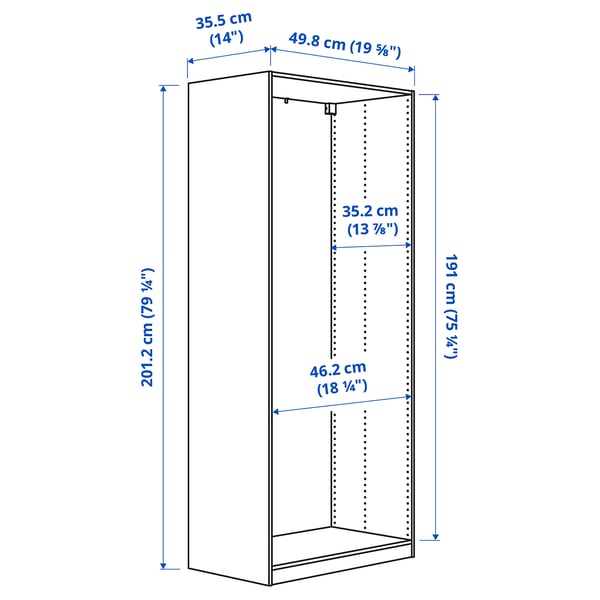 PAX wardrobe frame, white, 50x35x201 cm