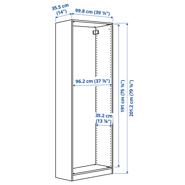 PAX wardrobe frame, white stained oak effect, 100x35x201 cm