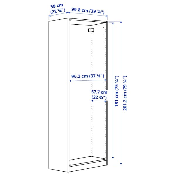 PAX wardrobe frame, dark grey, 100x58x201 cm