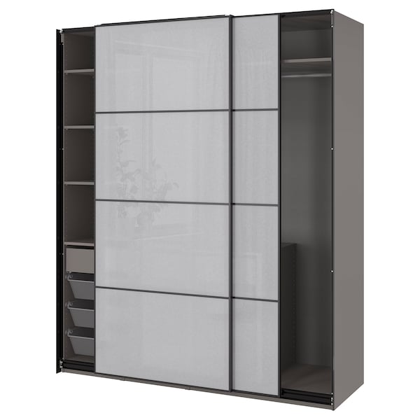 PAX / SVARTISDAL - Wardrobe combination, dark grey/white paper effect,200x66x236 cm