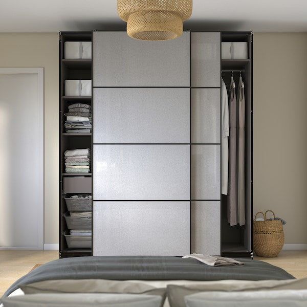 PAX / SVARTISDAL - Wardrobe combination, dark grey/white paper effect,200x66x236 cm