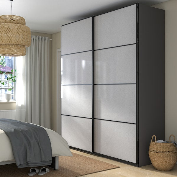 PAX / SVARTISDAL - Wardrobe combination, dark grey/white paper effect,200x66x236 cm