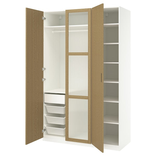 PAX / TONSTAD - Wardrobe combination, white/glass oak veneer,150x60x236 cm