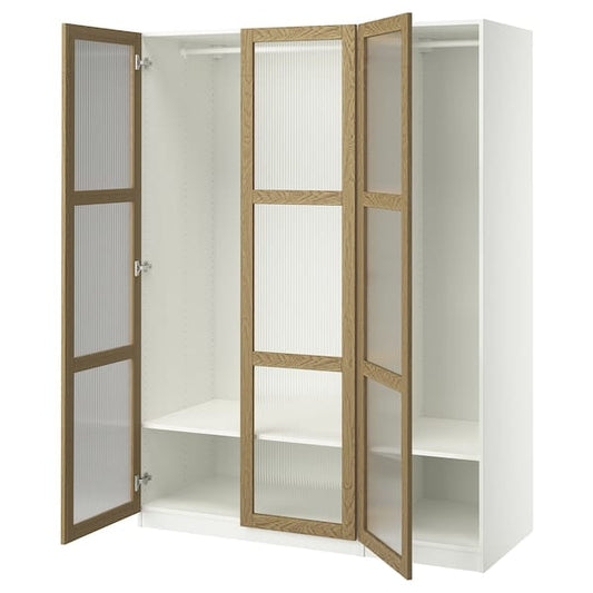 Ikea PAX / TONSTAD - Wardrobe combination, white/glass oak veneer,150x60x201 cm