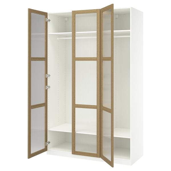 PAX / TONSTAD wardrobe combination, white/oak veneer glass, 150x60x236 cm