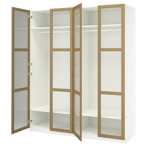 PAX / TONSTAD - Wardrobe combination, white/glass oak veneer,200x60x236 cm