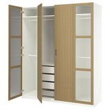 PAX / TONSTAD wardrobe combination, white/oak veneer glass, 200x60x236 cm