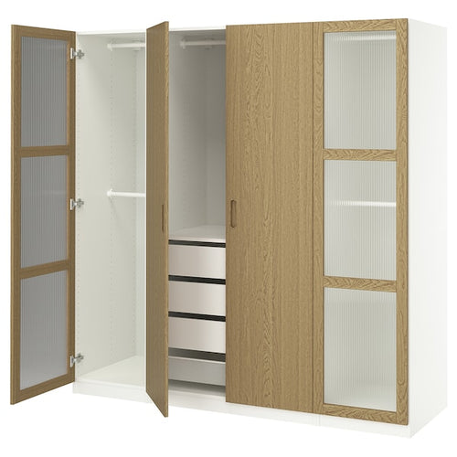 PAX / TONSTAD - Wardrobe combination, white/glass oak veneer,200x60x201 cm