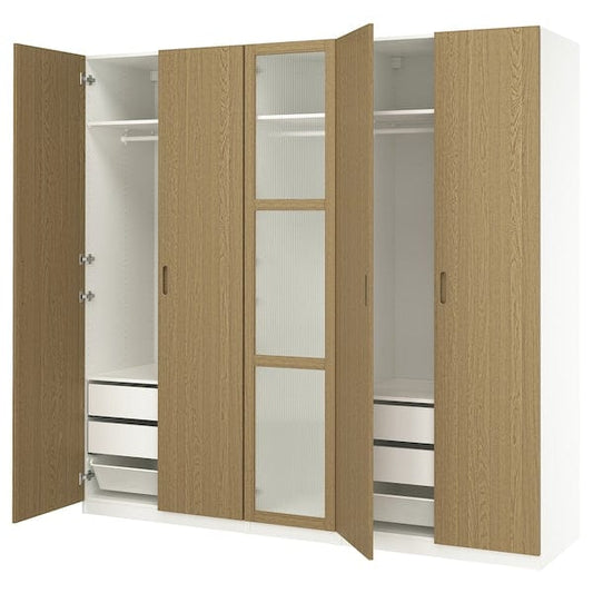 Ikea PAX / TONSTAD - Wardrobe combination, white/glass oak veneer,250x60x236 cm