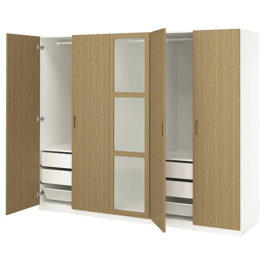 Ikea PAX / TONSTAD - Wardrobe combination, white/glass oak veneer,250x60x201 cm