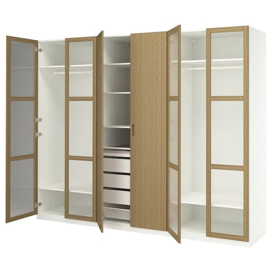 Ikea PAX / TONSTAD - Wardrobe combination, white/glass oak veneer,300x60x236 cm