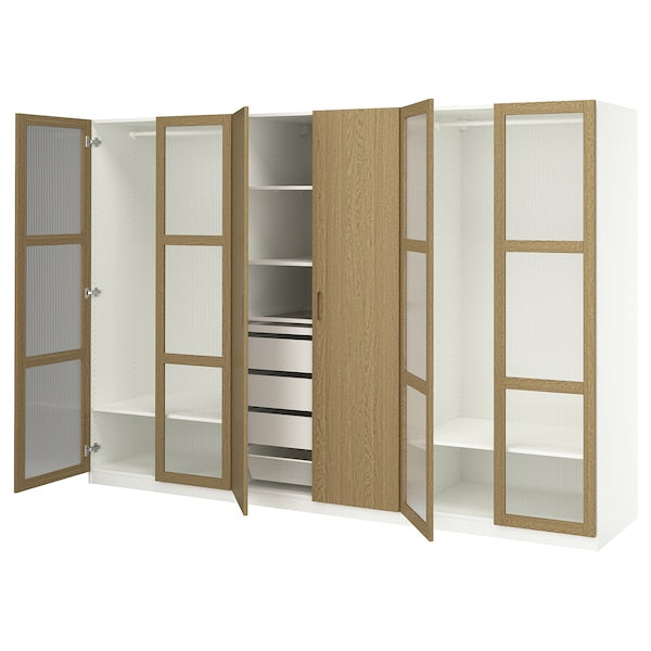 PAX / TONSTAD - Wardrobe combination, white/glass oak veneer,300x60x201 cm