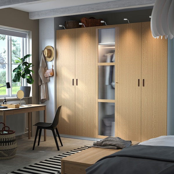 PAX / TONSTAD - Wardrobe combination, white/glass oak veneer,250x60x236 cm