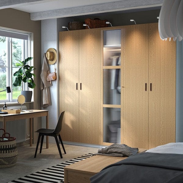 Ikea PAX / TONSTAD - Wardrobe combination, white/glass oak veneer,250x60x236 cm