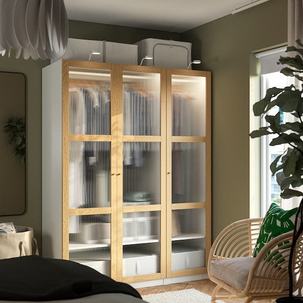 Ikea PAX / TONSTAD - Wardrobe combination, white/glass oak veneer,150x60x201 cm