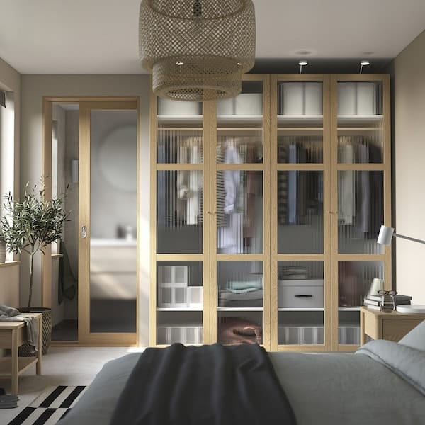 Ikea PAX / TONSTAD - Wardrobe combination, white/glass oak veneer,200x60x236 cm