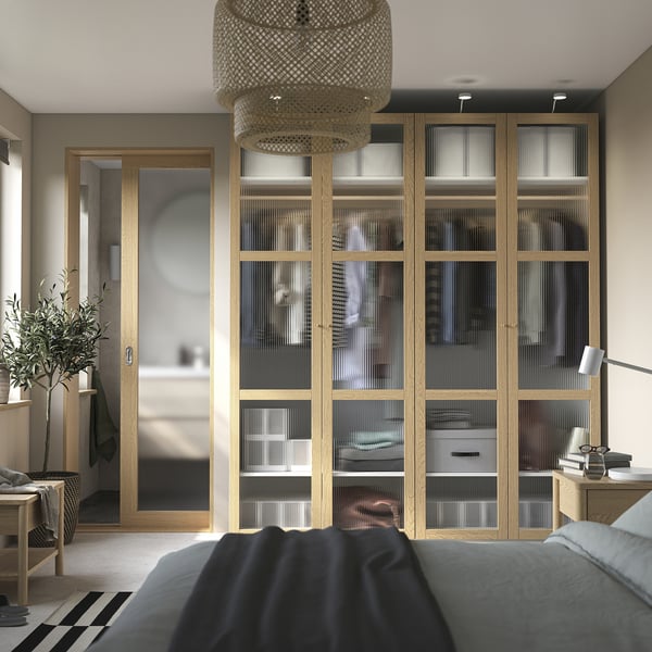 PAX / TONSTAD wardrobe combination, white/oak veneer glass, 200x60x236 cm