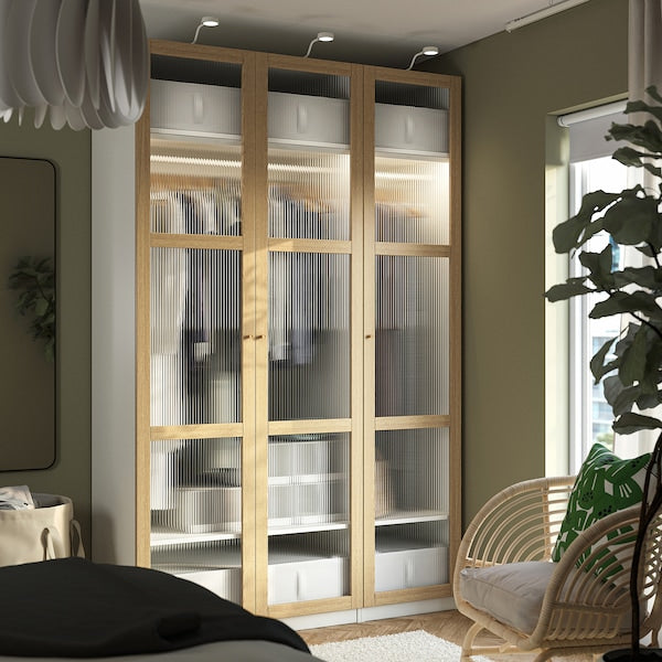 PAX / TONSTAD - Wardrobe combination, white/glass oak veneer,150x60x236 cm