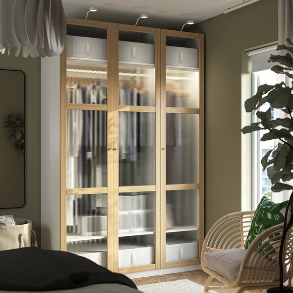 PAX / TONSTAD - Wardrobe combination, white/glass oak veneer,150x60x236 cm