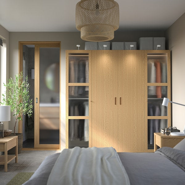 PAX / TONSTAD - Wardrobe combination, white/glass oak veneer,200x60x201 cm