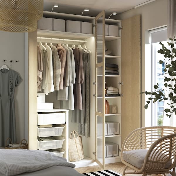 Ikea PAX / TONSTAD - Wardrobe combination, white/glass oak veneer,150x60x236 cm