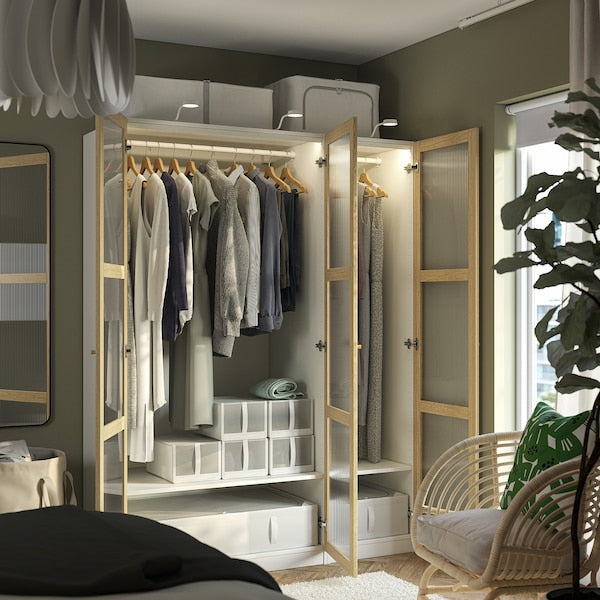 PAX / TONSTAD - Wardrobe combination, white/glass oak veneer,150x60x201 cm