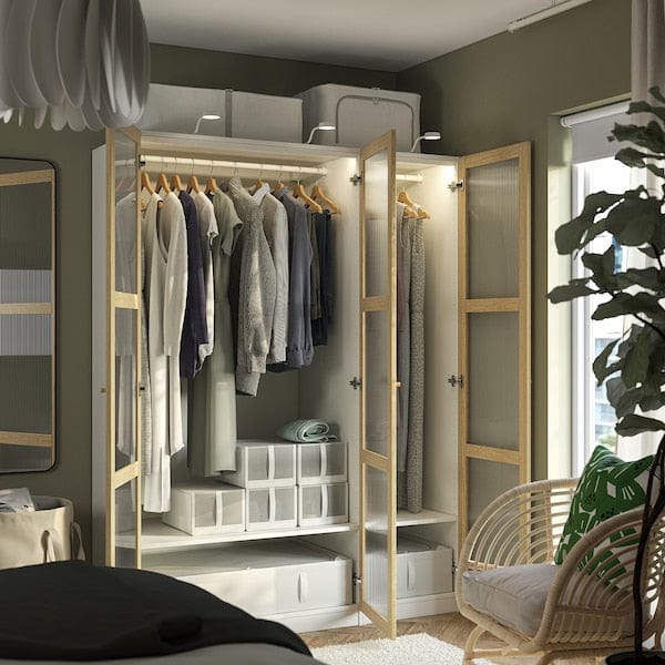Ikea PAX / TONSTAD - Wardrobe combination, white/glass oak veneer,150x60x201 cm