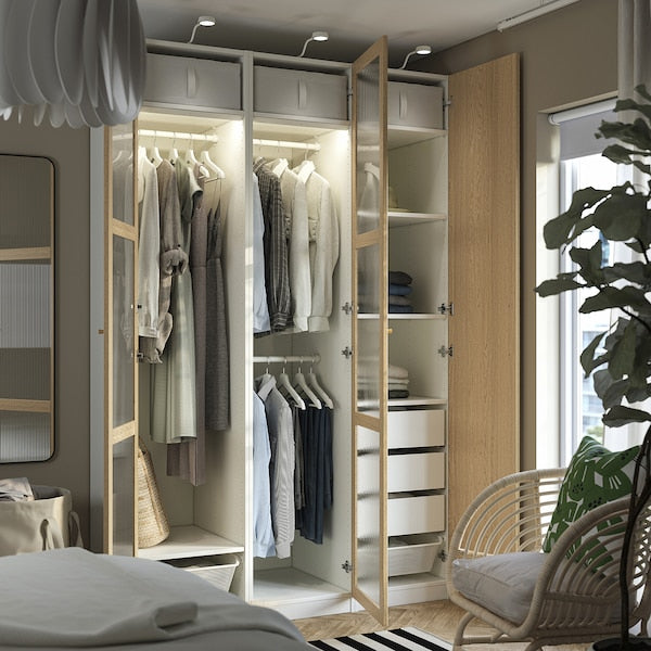 PAX / TONSTAD - Wardrobe combination, white/glass oak veneer,150x60x236 cm