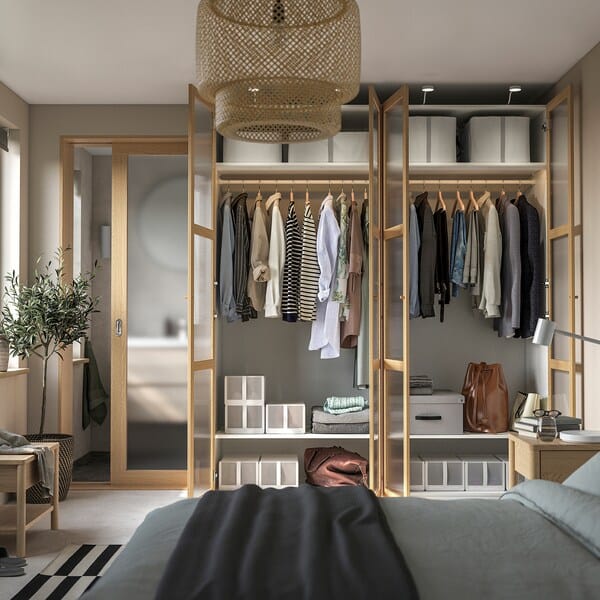 Ikea PAX / TONSTAD - Wardrobe combination, white/glass oak veneer,200x60x236 cm