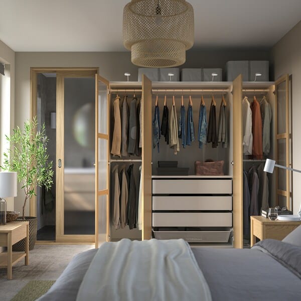 Ikea PAX / TONSTAD - Wardrobe combination, white/glass oak veneer,200x60x201 cm