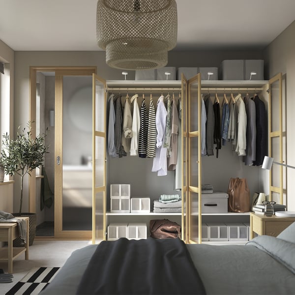 PAX / TONSTAD - Wardrobe combination, white/glass oak veneer,200x60x201 cm