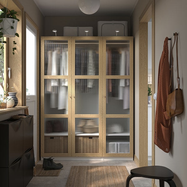 PAX / TONSTAD - Wardrobe combination, white/glass oak veneer,150x60x201 cm