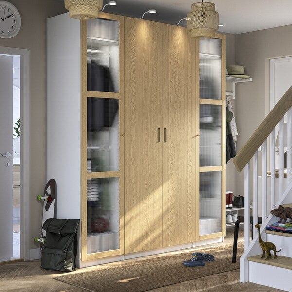 Ikea PAX / TONSTAD - Wardrobe combination, white/glass oak veneer,200x60x236 cm