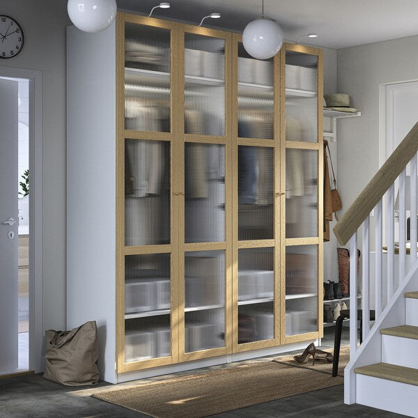 PAX / TONSTAD - Wardrobe combination, white/glass oak veneer,200x60x236 cm