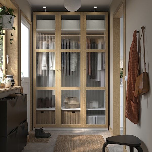 PAX / TONSTAD - Wardrobe combination, white/glass oak veneer,150x60x236 cm